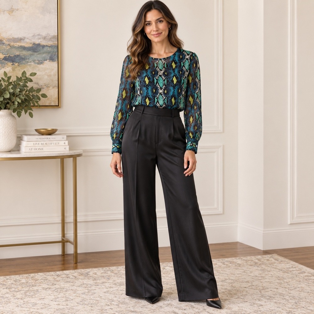 Equipment Femme Silk Snakeskin Print Blouse Teal Blue Green Size M Q787-E315K